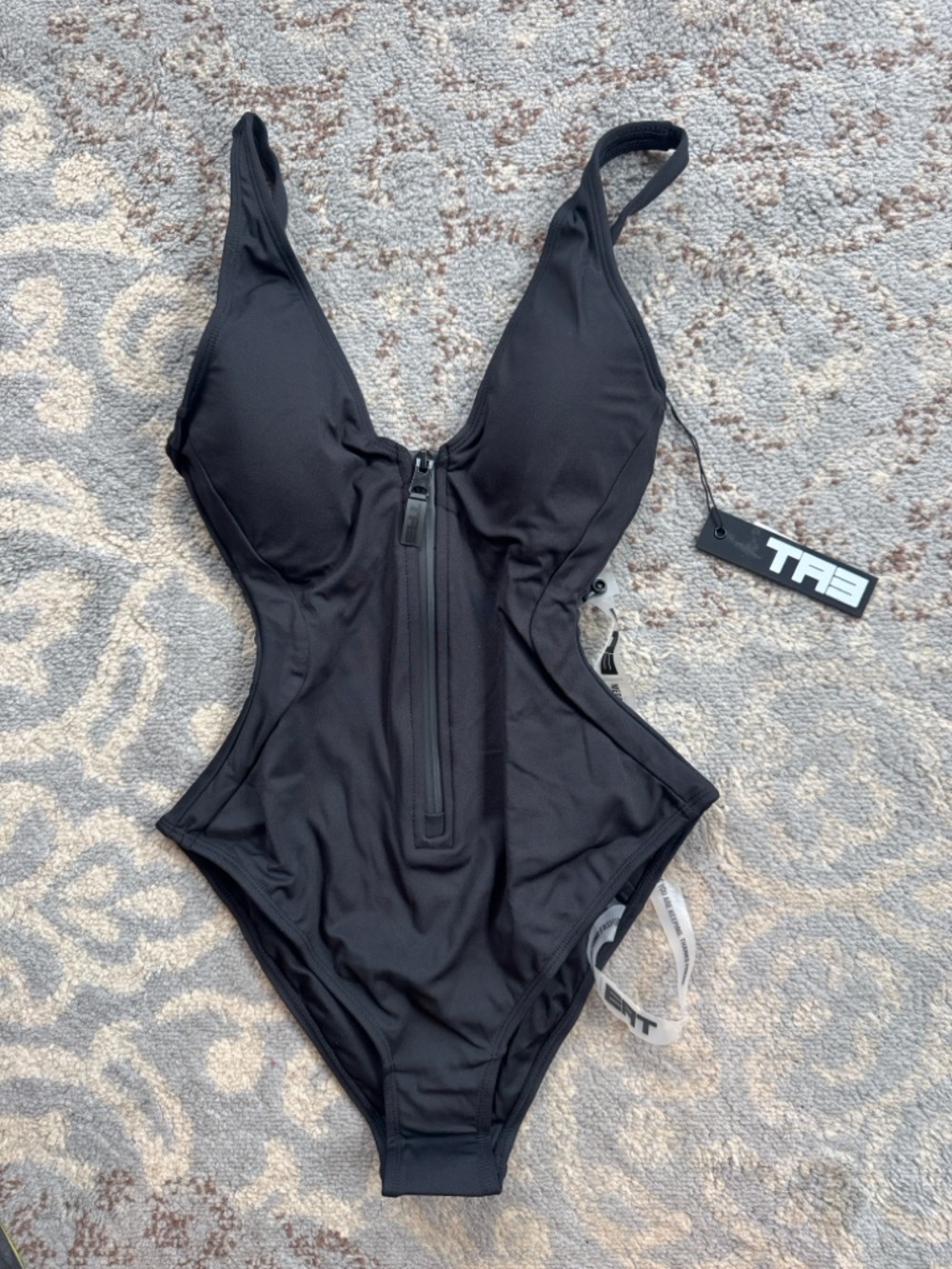 ТA3 Cheeky Plungey Zip Snatched Waist Mesh Back Swimsuit Black XS Short